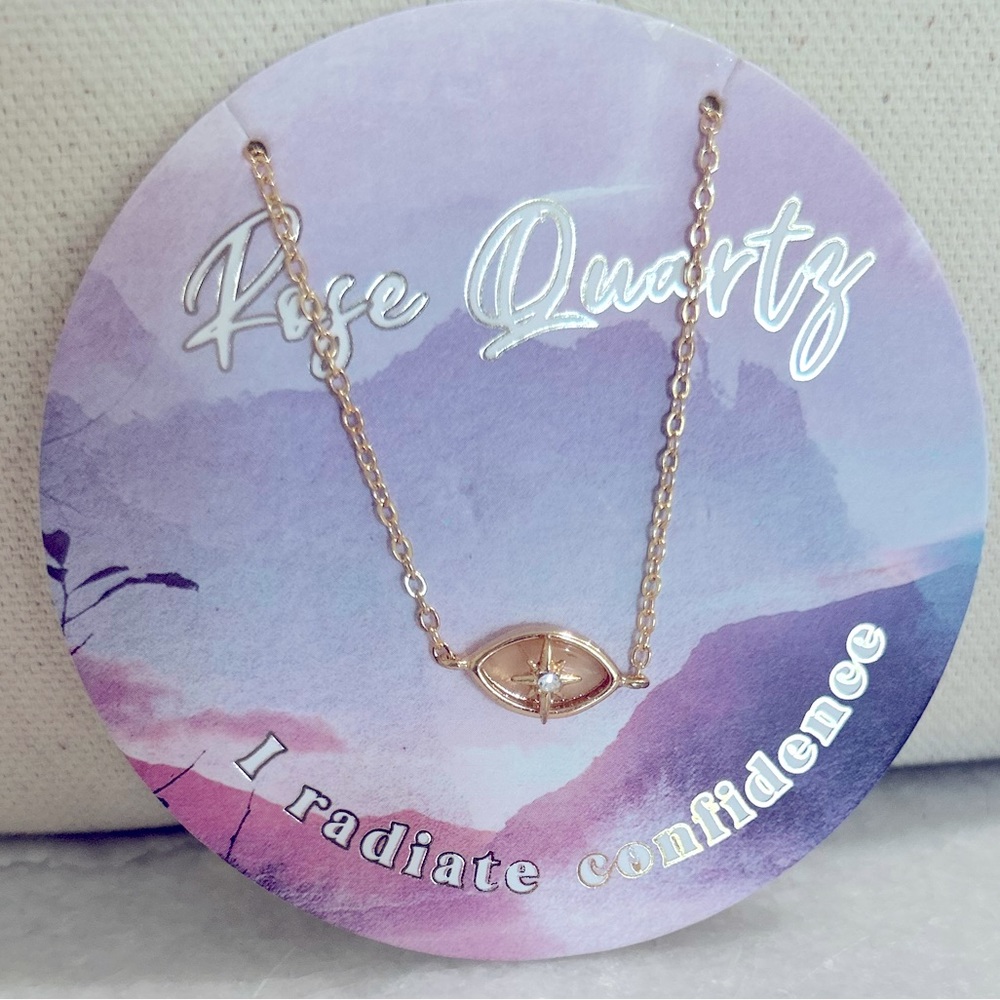 Francesca’s Rose Quartz “I Radiate Confidence” rose gold tone necklace NWT